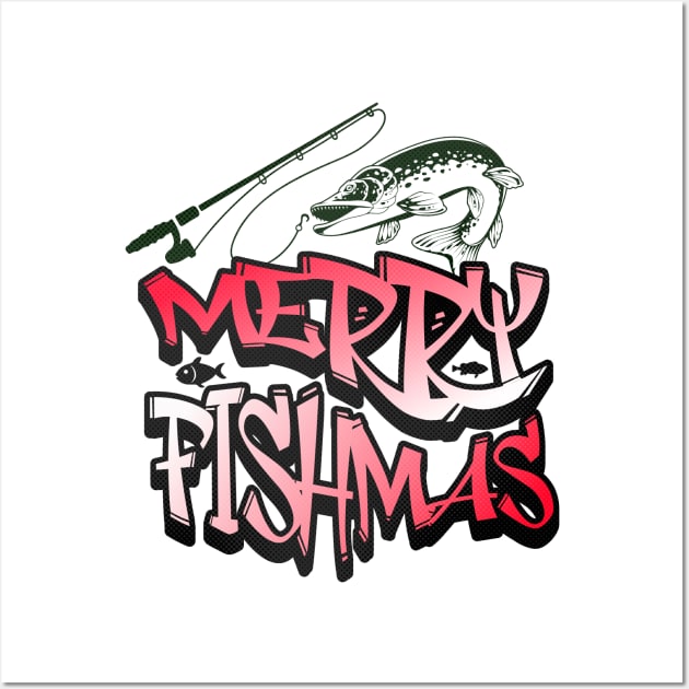 Merry Fishmas - Funny Christmas Fishing Wall Art by Bellinna